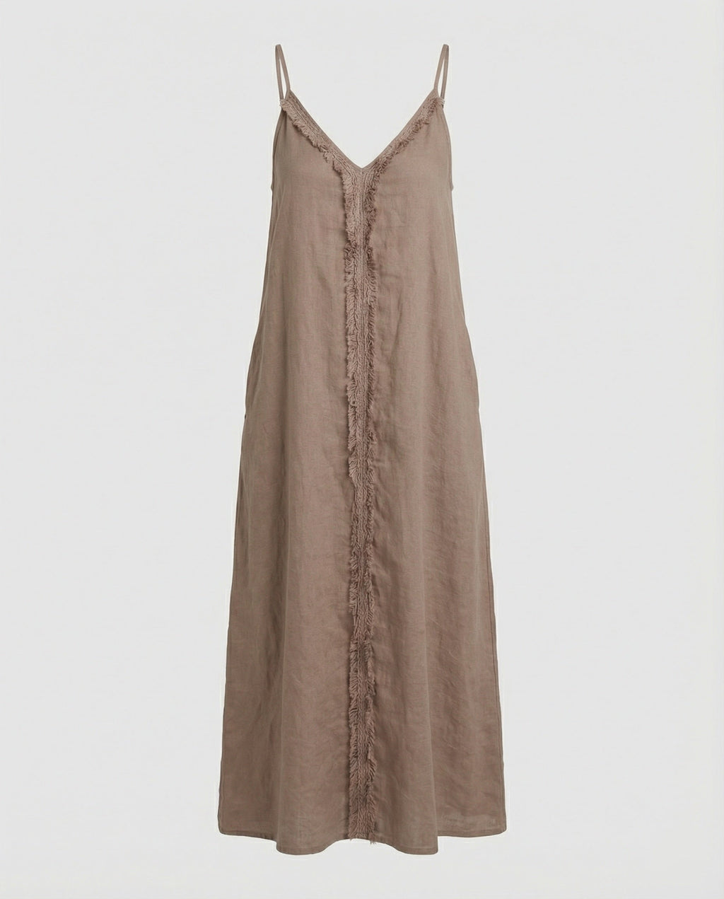 Women's Maxi Dress with Casual V-Neck and Side Pockets