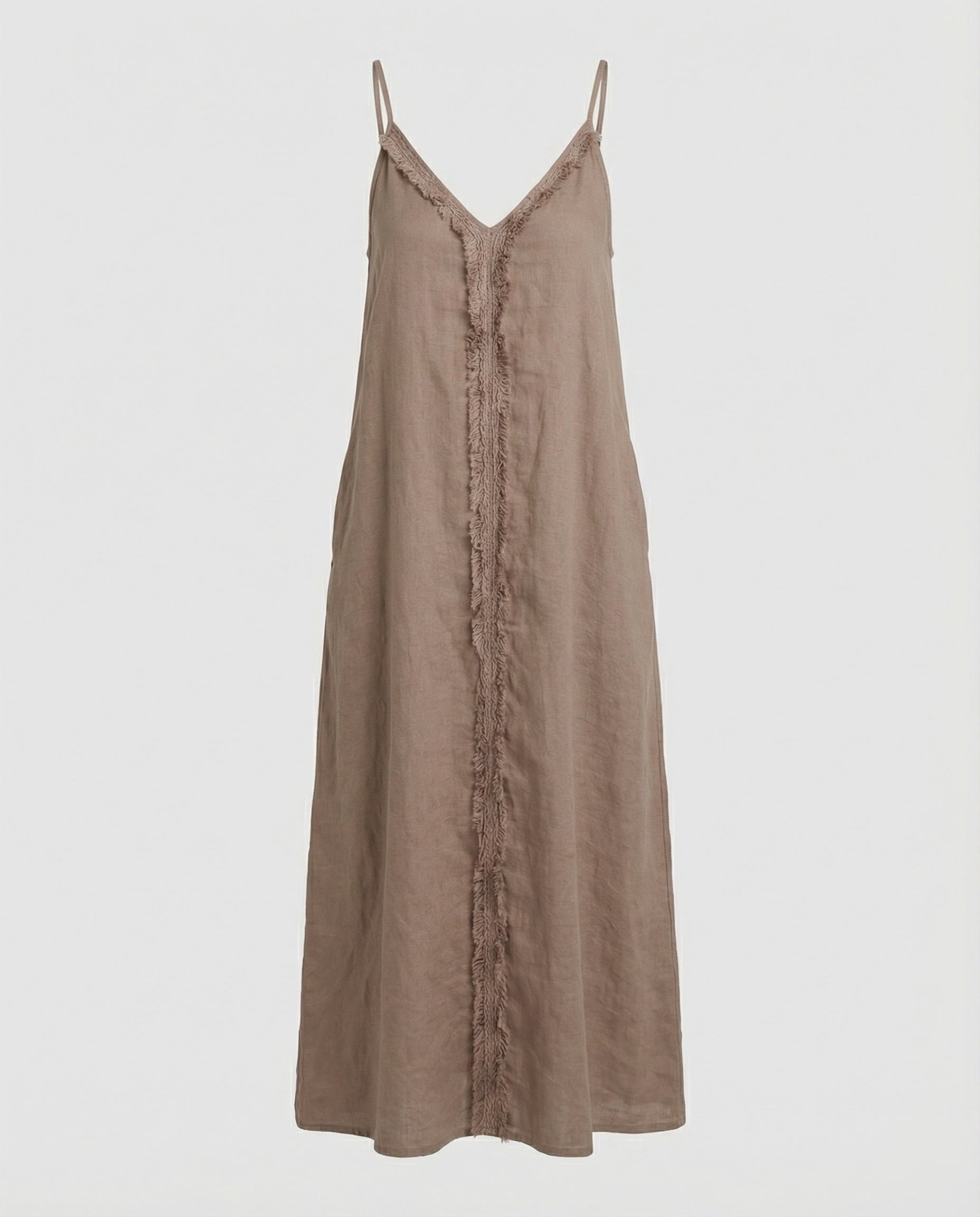 Women's Maxi Dress with Casual V-Neck and Side Pockets