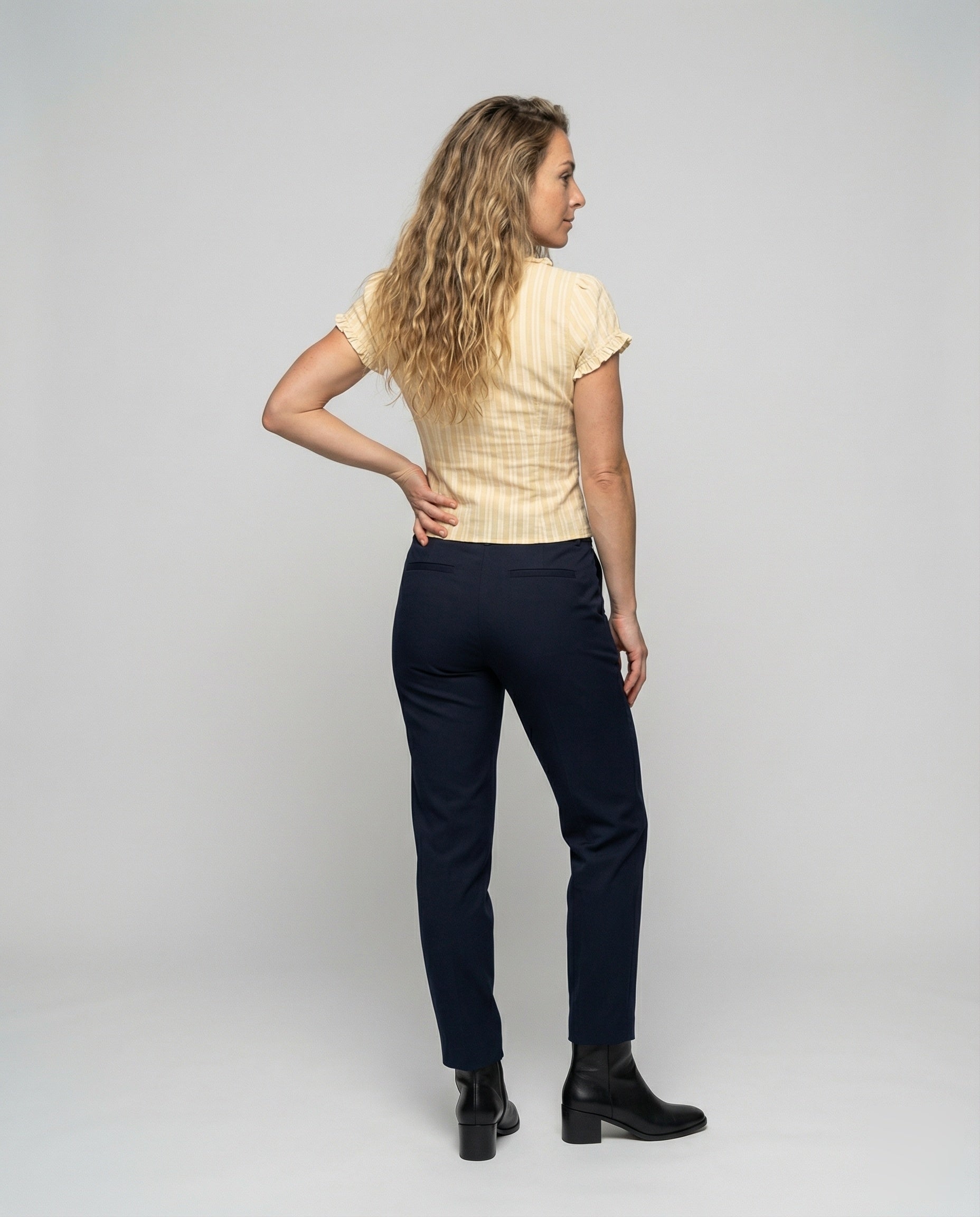 Women's Striped Eyelet-Lacing Mixed-Fabric Girl Blouse Set - Back View