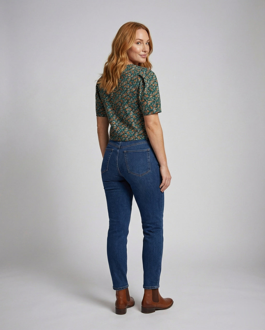 Women's Boxy Short Sleeve Mixed Material Girl Blouse Top - Back View