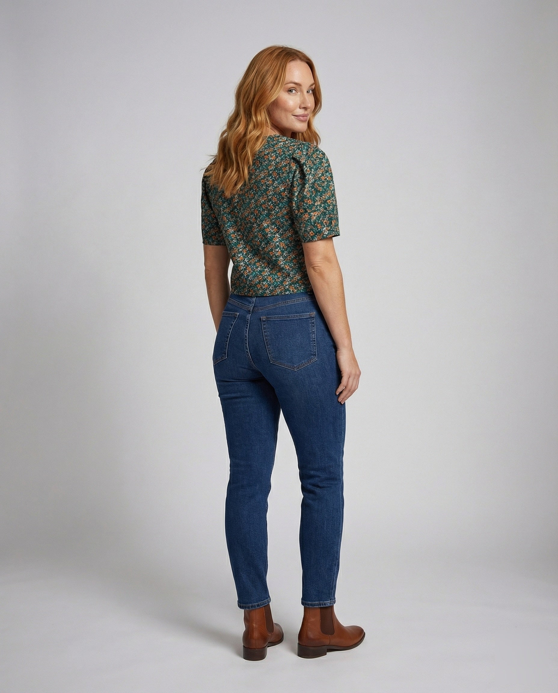 Women's Boxy Short Sleeve Mixed Material Girl Blouse Top - Back View