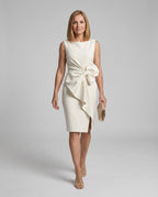 Satin Sheath Dress Asymmetric Elegant Women - Front View