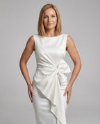 Satin Sheath Dress Asymmetric Elegant Women - Upper Body View