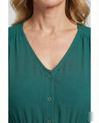 Women's Maxi Dress with Button Placket and Tiered Ruffle - Close-Up Detail