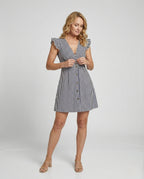 Women's Summer Dress with Ruffle Sleeves and Button Placket – - Front View