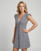Women's Summer Dress with Ruffle Sleeves and Button Placket – - Upper Body View