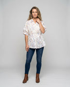Women's Shirt Dress in a Casual Style with Floral Details - Front View
