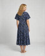 Women's Embroidered Midi Dress with V-Neck and Batwing Sleeves - Back View