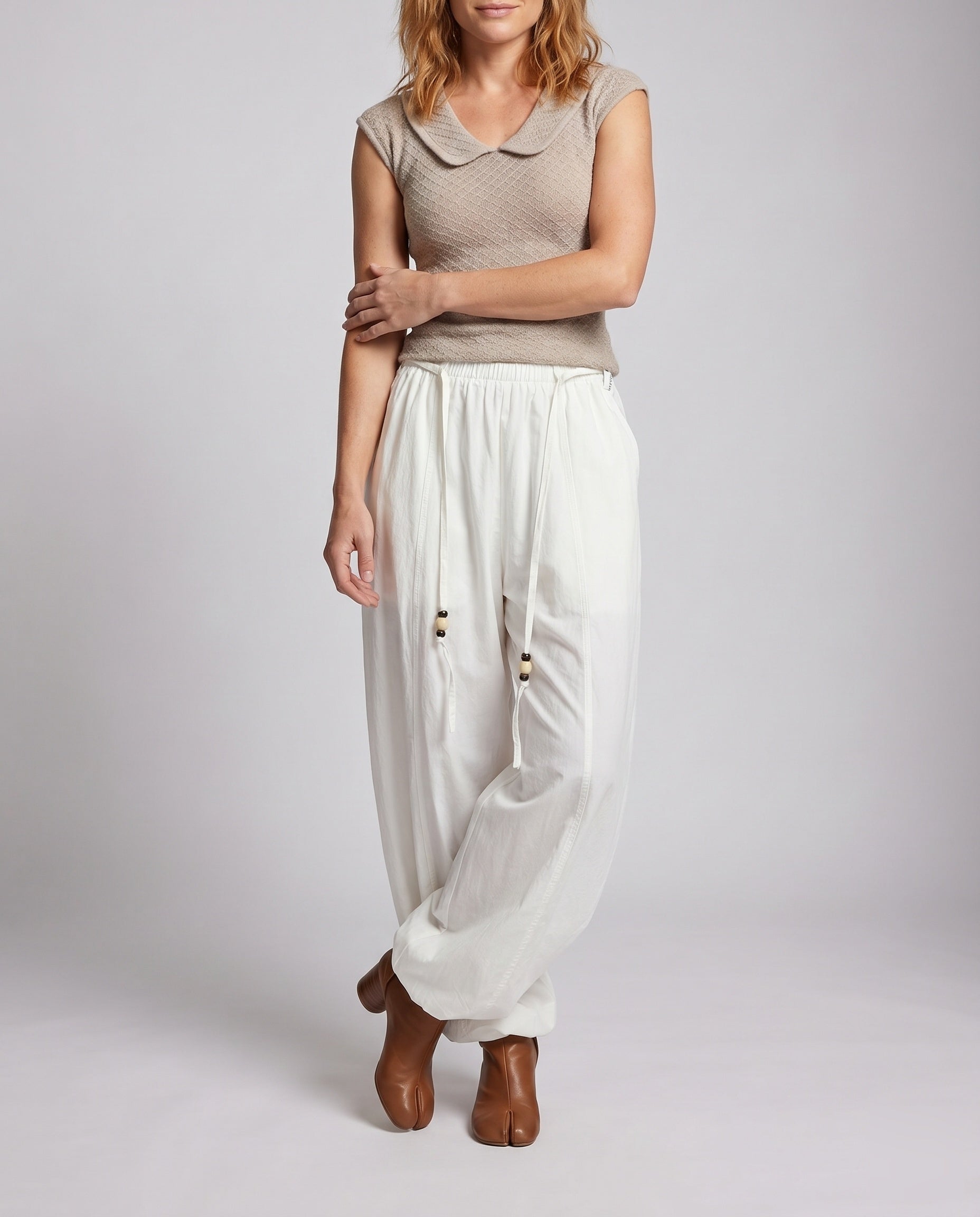 Women's High-Waisted Harem Pants with Wide Legs, Elastic Waistband - Lower Body View