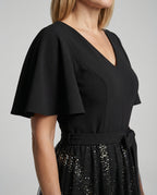 Women's Tulle Evening Dress with V-Neck - Close-Up Detail