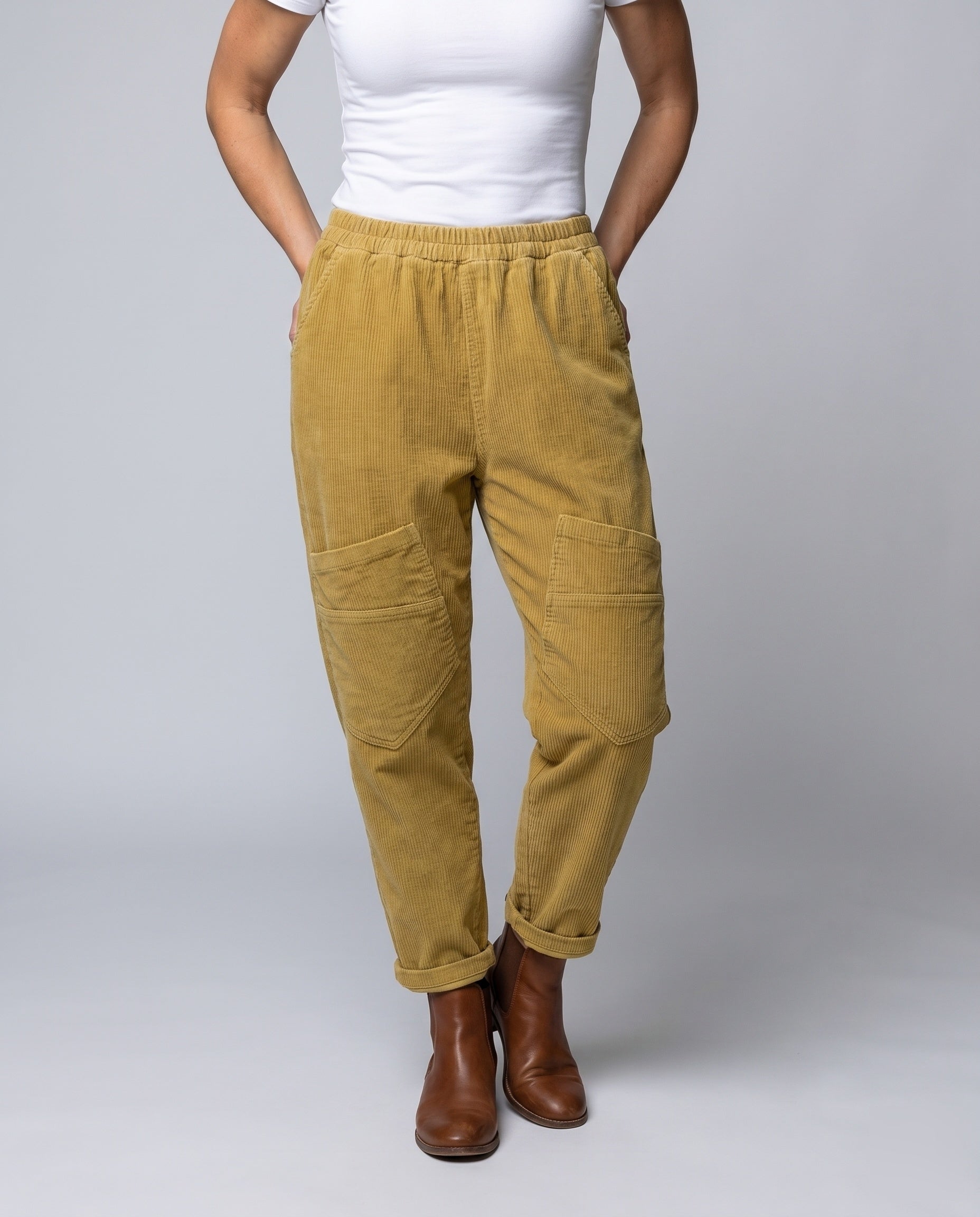 Women's Cord Harem Pants with Soft Feel and Practical Pockets - Lower Body View