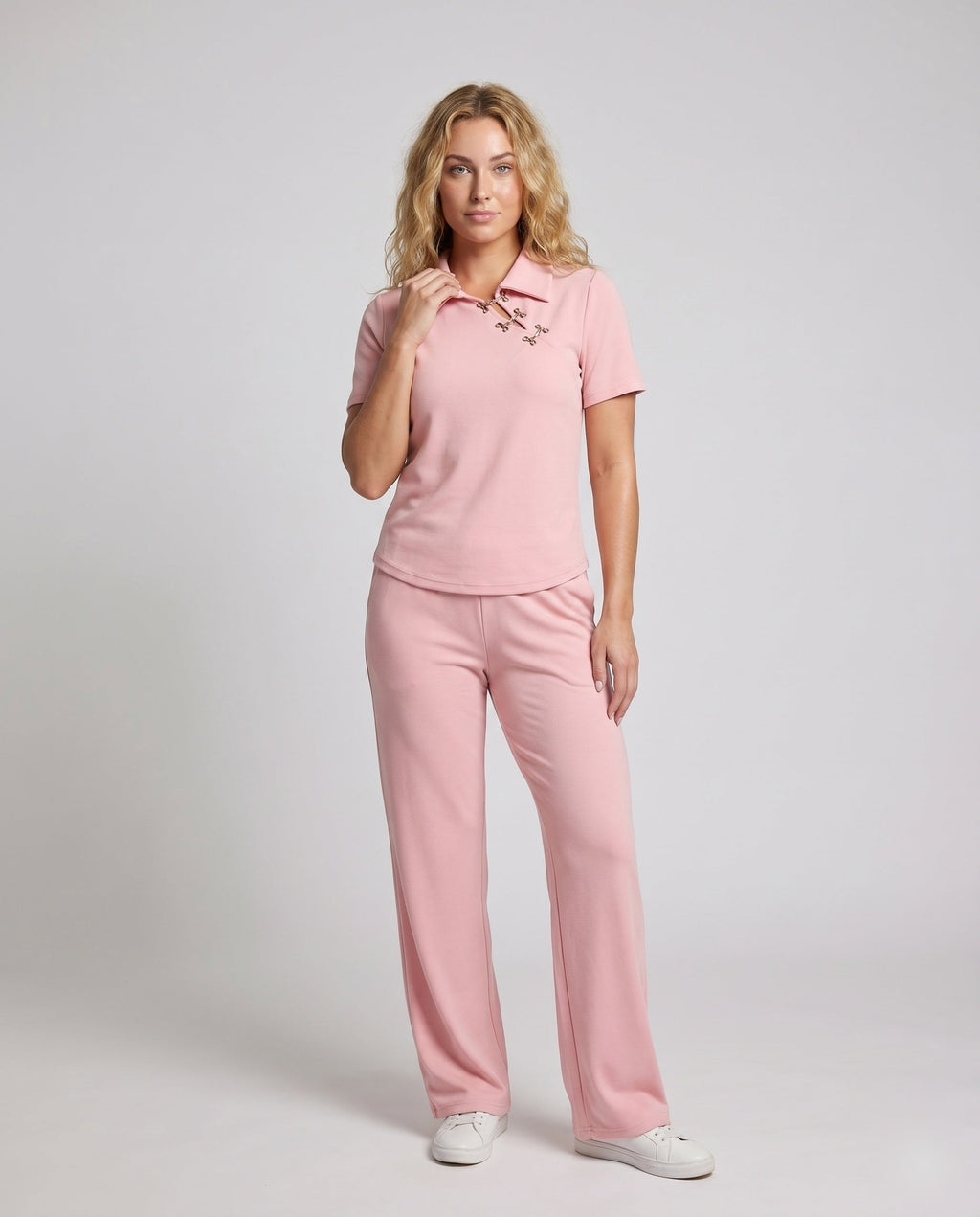 Women's Comfortable Lounge Set made of Breathable Material - Front View