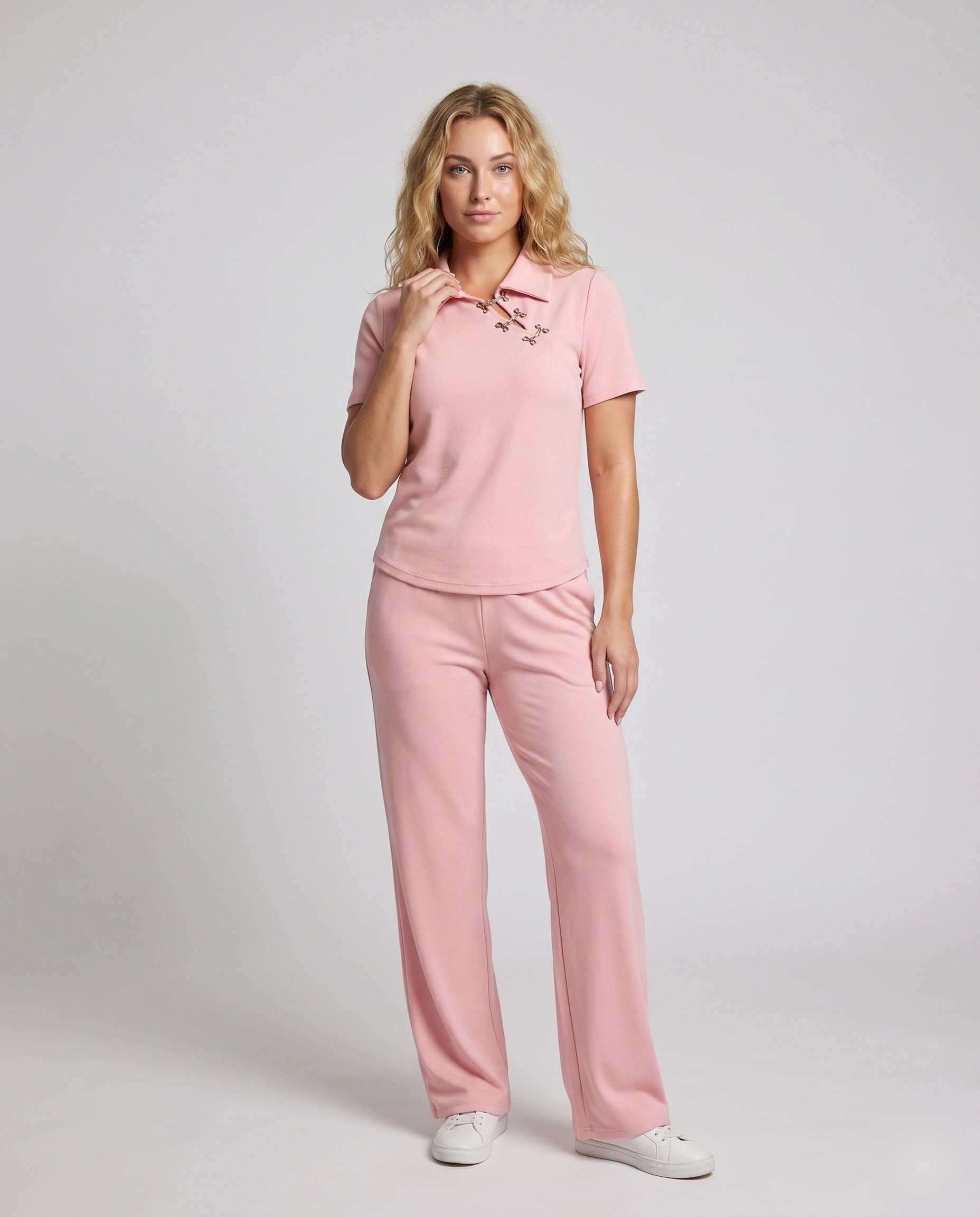 Women's Comfortable Lounge Set made of Breathable Material - Front View