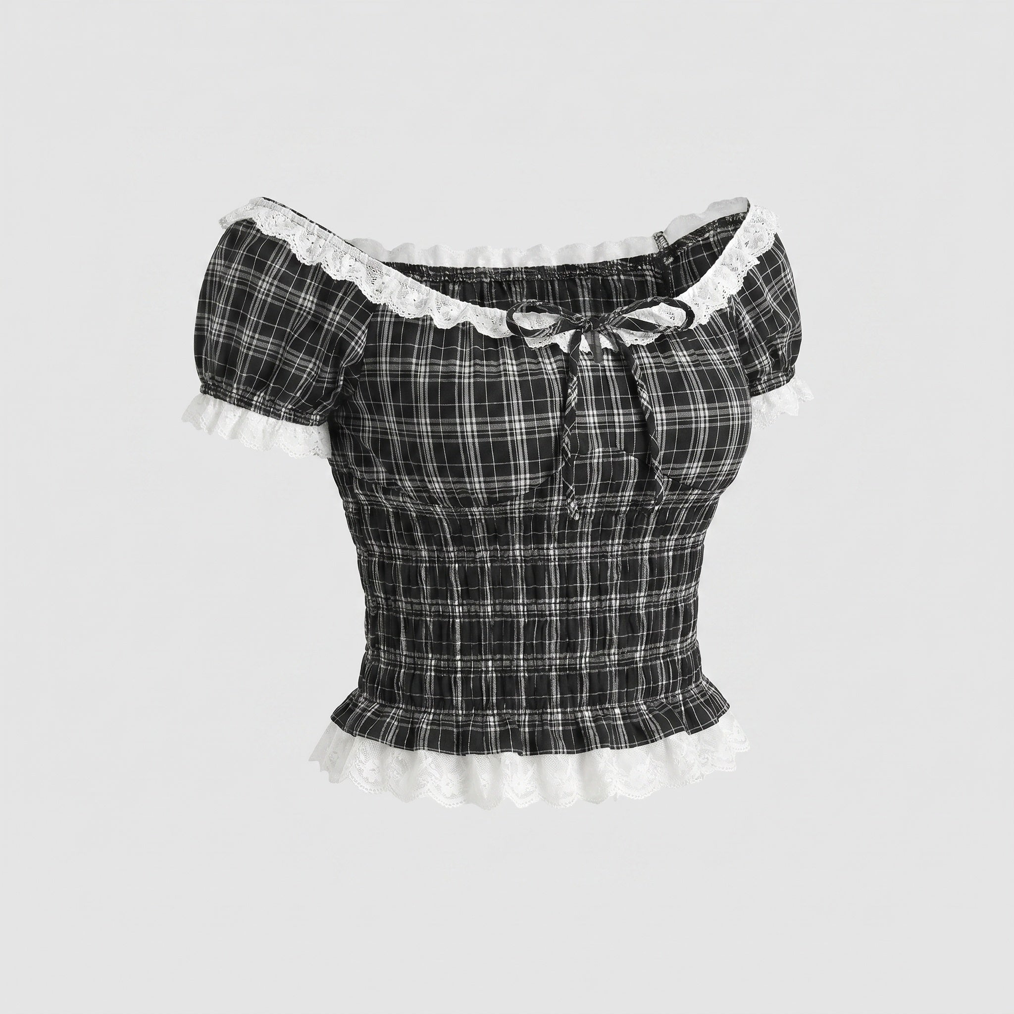 Women's Cropped Top with Ruffle Details, Delicate Lace Embellishment