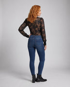 Women's Lace Bodysuits with Elegant V-Neckline and Decorative Buttons - Back View