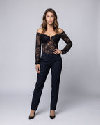 Women's Lace Bodysuits with Sophisticated Sleeves - Front View