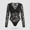 Women's Lace Bodysuit with Deep V-Neck and Elegant Button Closure