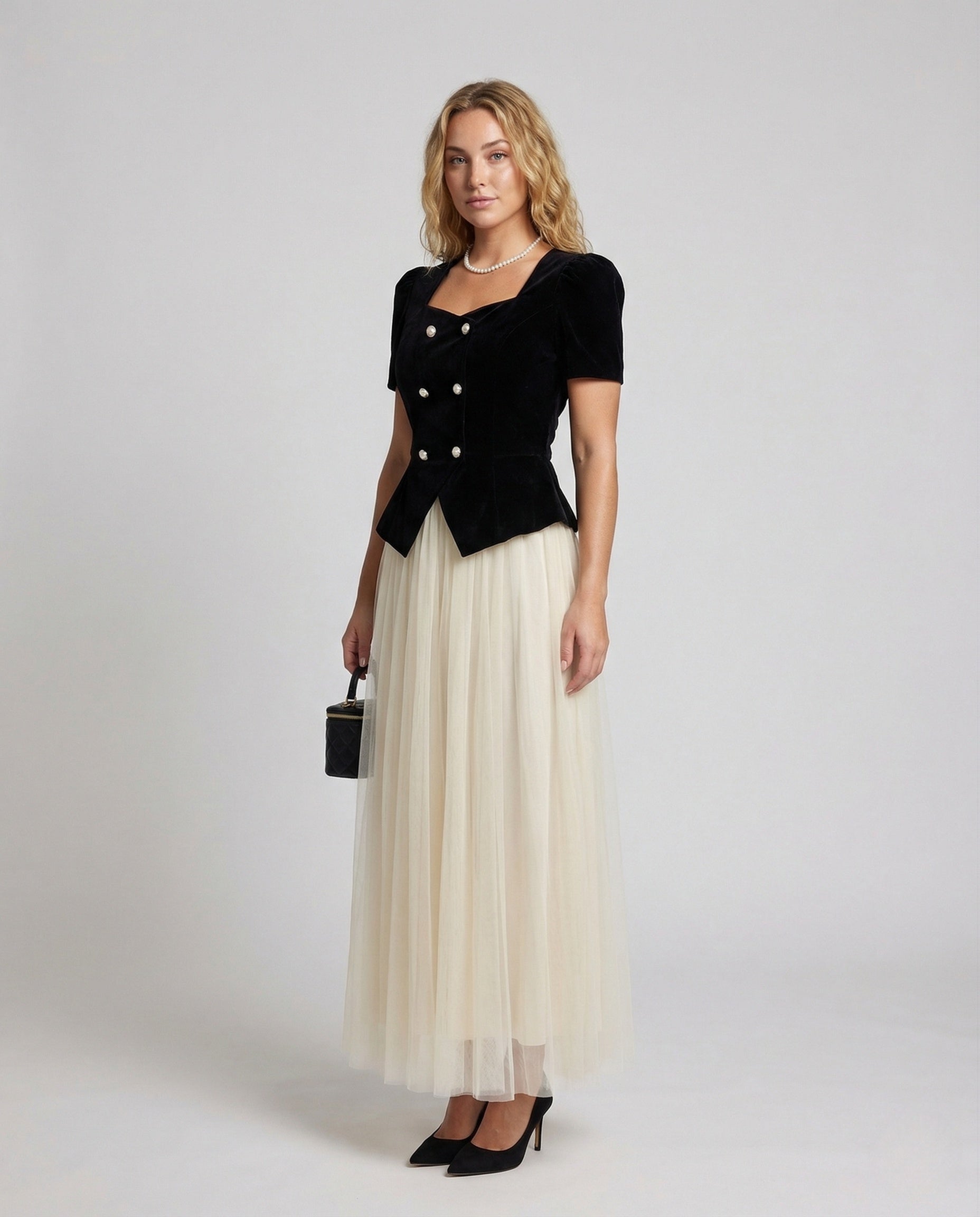Women's Elegant Evening Set with Tulle Skirt - Front View