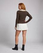 Women's Long Sleeve Shirt with Lace Trim and Button-Down Neckline - Back View