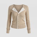 Women's Long Sleeve Shirt with Lace Trim and Button-Down Neckline