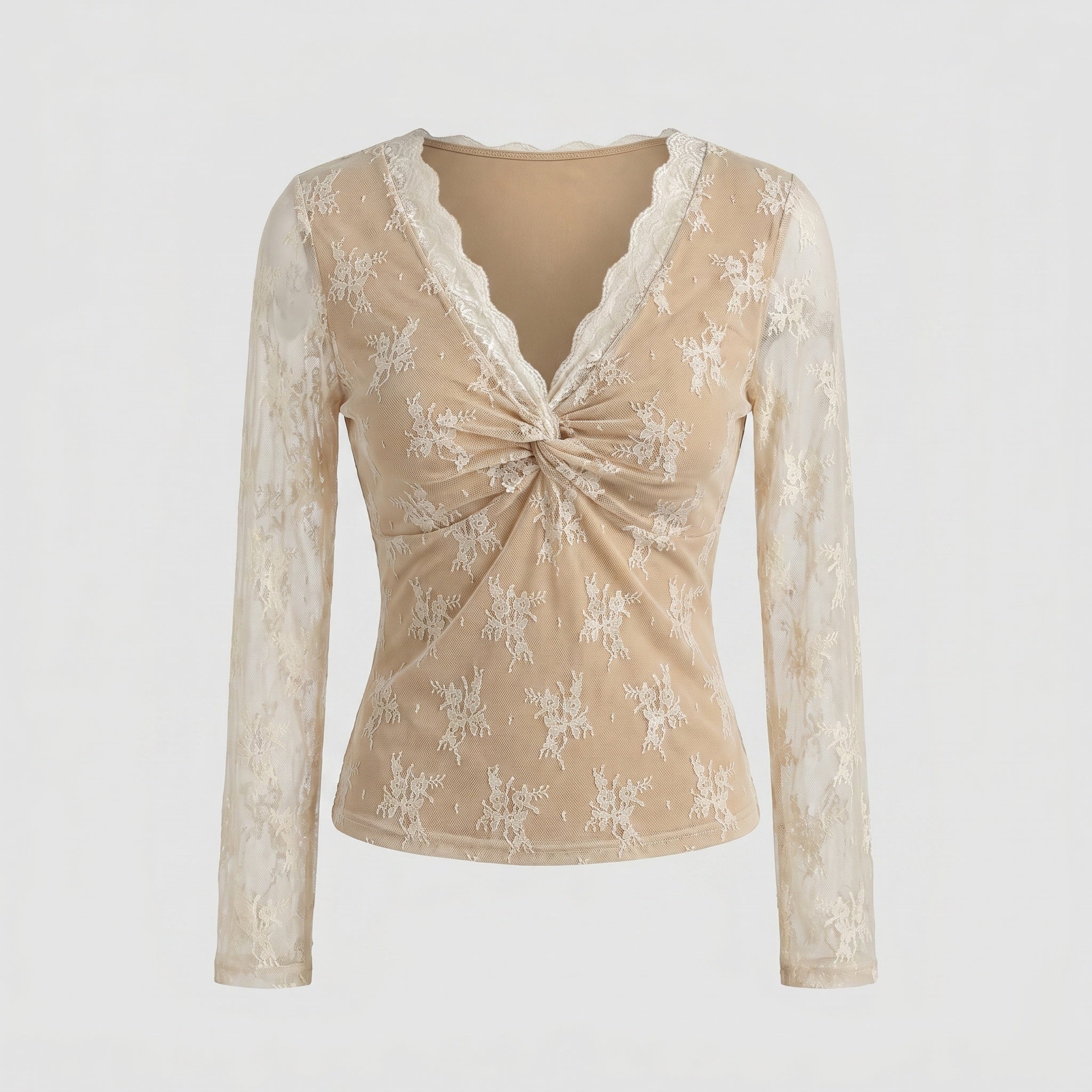 Women's Top with Elegant Lace Detailing and Figure-Hugging Cut