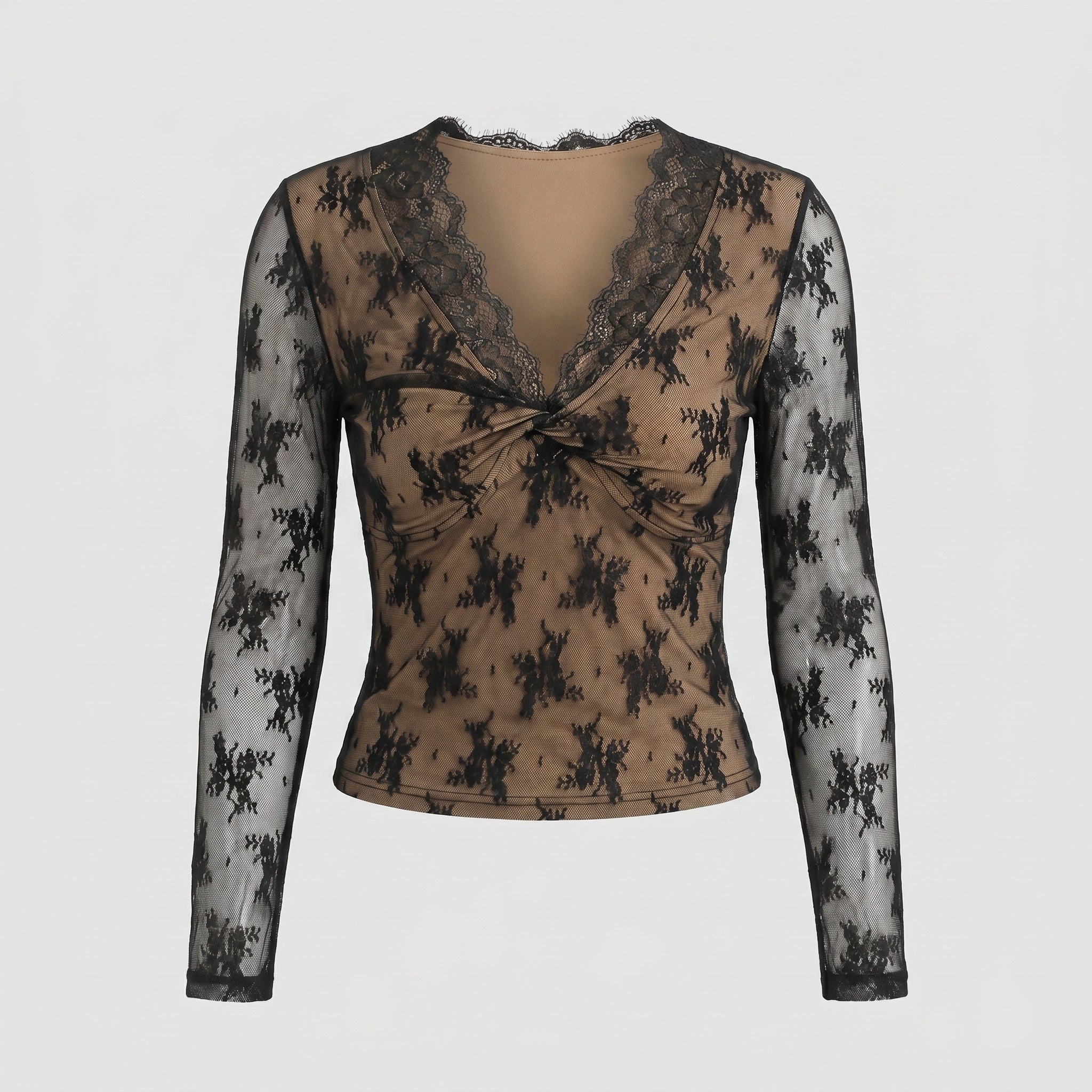 Women's Top with Elegant Lace Detailing and Figure-Hugging Cut