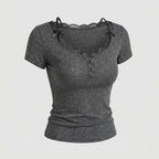 Women's Shirt with Lace Trim and Button Placket