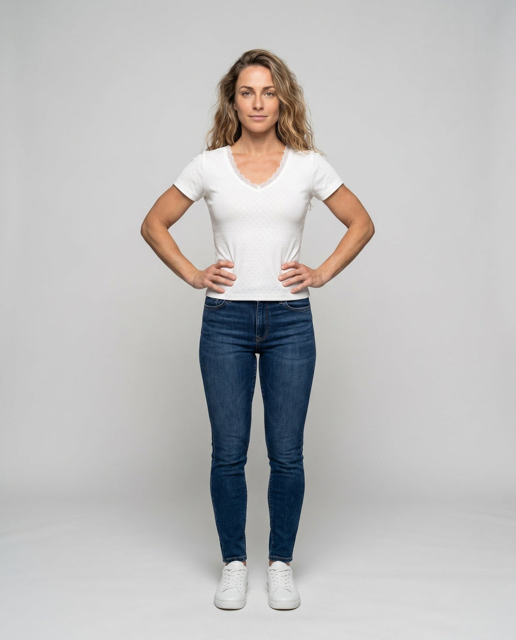 Women's T-Shirt with Lace Collar and Charming Heart Pendant - Front View