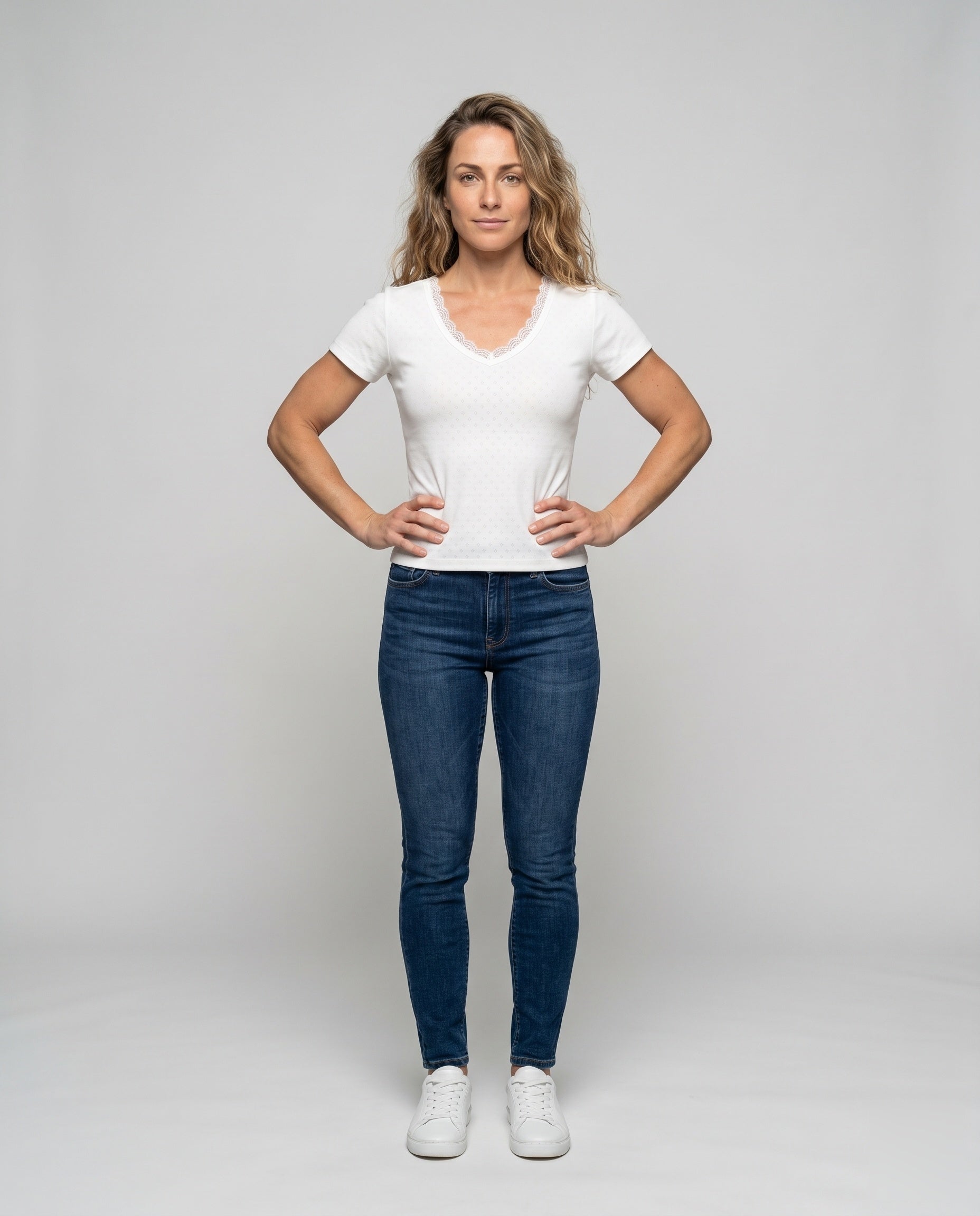 Women's T-Shirt with Lace Collar and Charming Heart Pendant - Front View