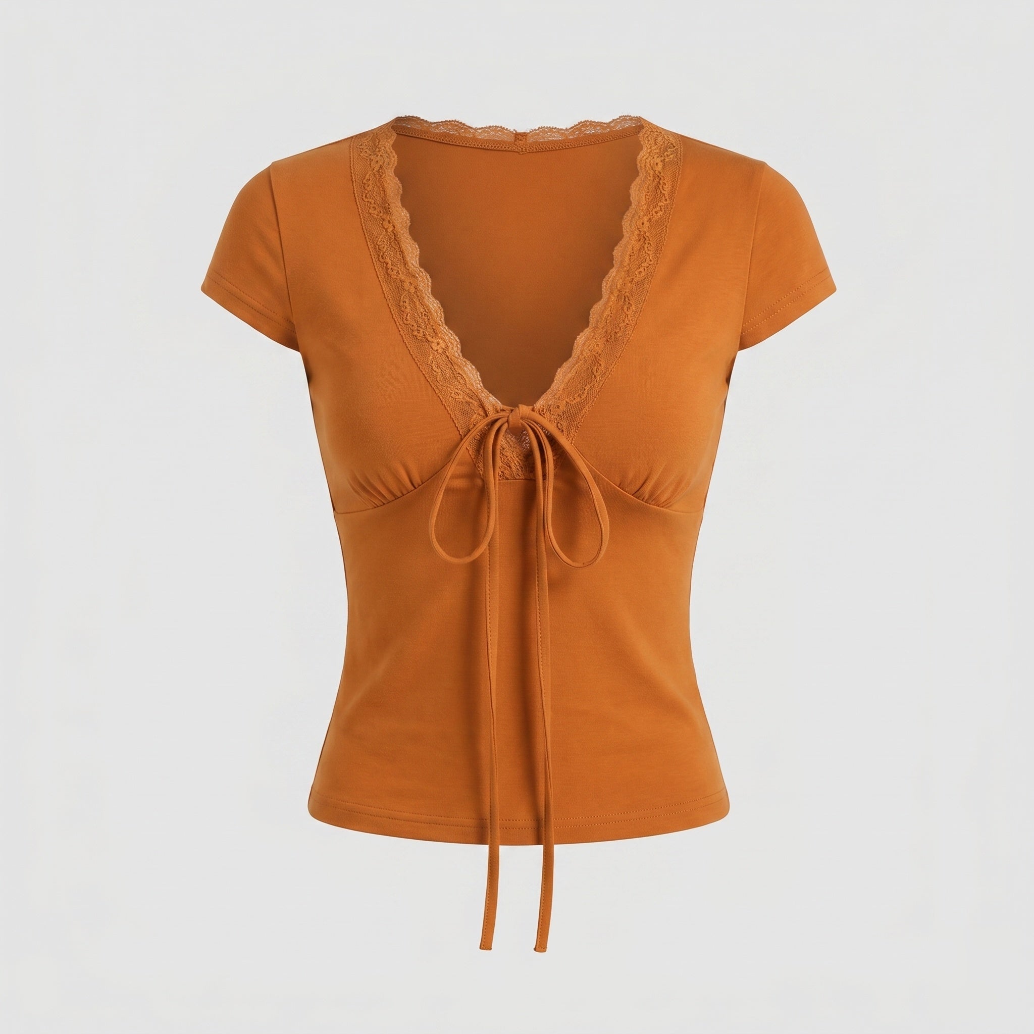 Women's Knit Top with Nostalgic Lace Insert and Adjustable Drawstring