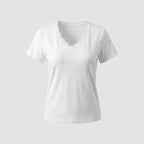 Women's T-Shirt with Lace Collar and Charming Heart Pendant