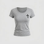 Women's T-Shirt with Transparent Lace Cross Design