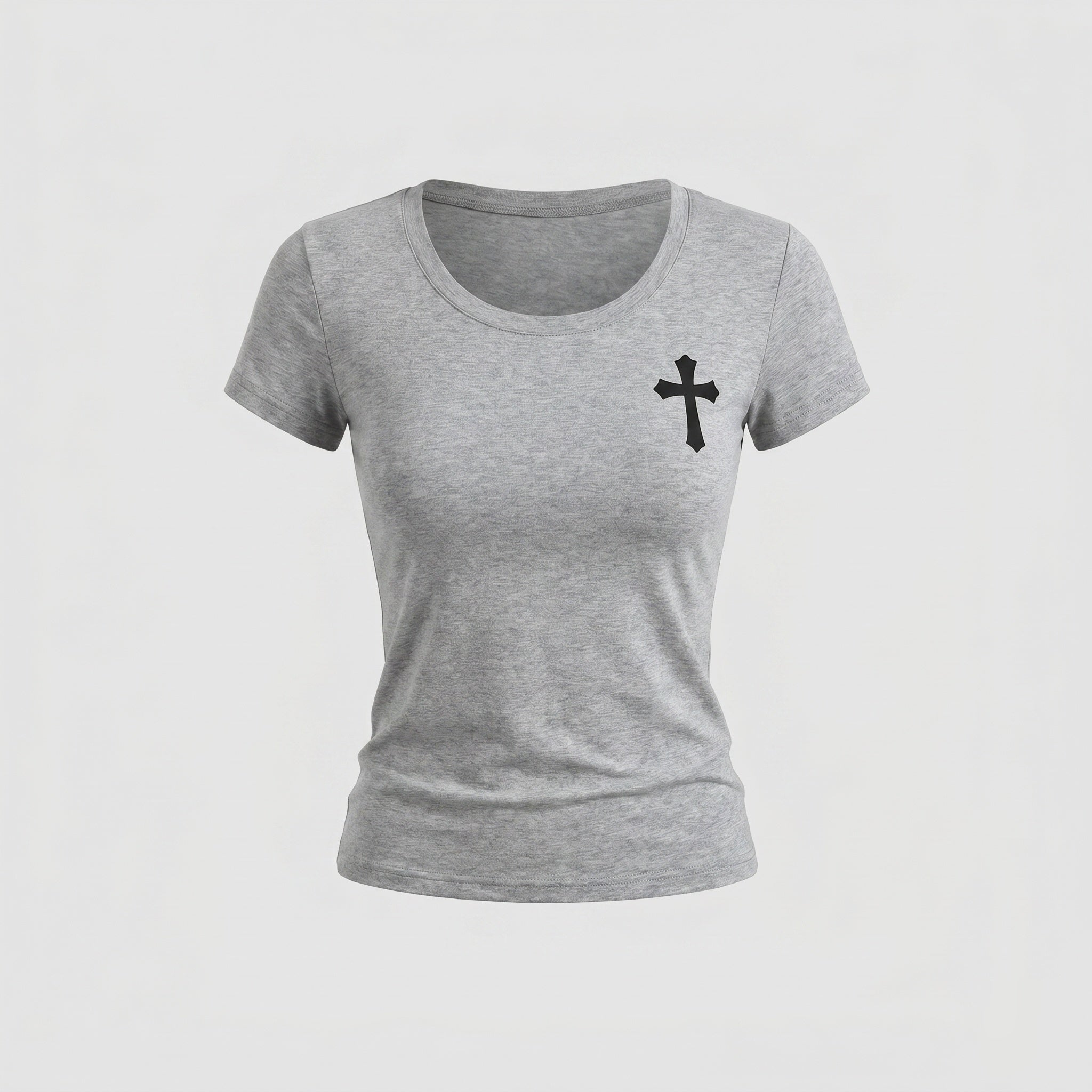 Women's T-Shirt with Transparent Lace Cross Design