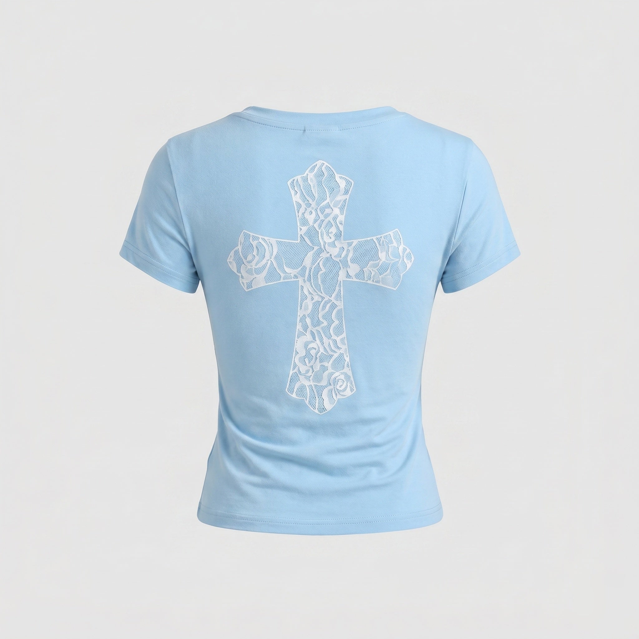 Women's T-Shirt with Transparent Lace Cross Design