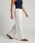 Women's Wide Flowing Pants with Contrasting Side Piping - Lower Body View