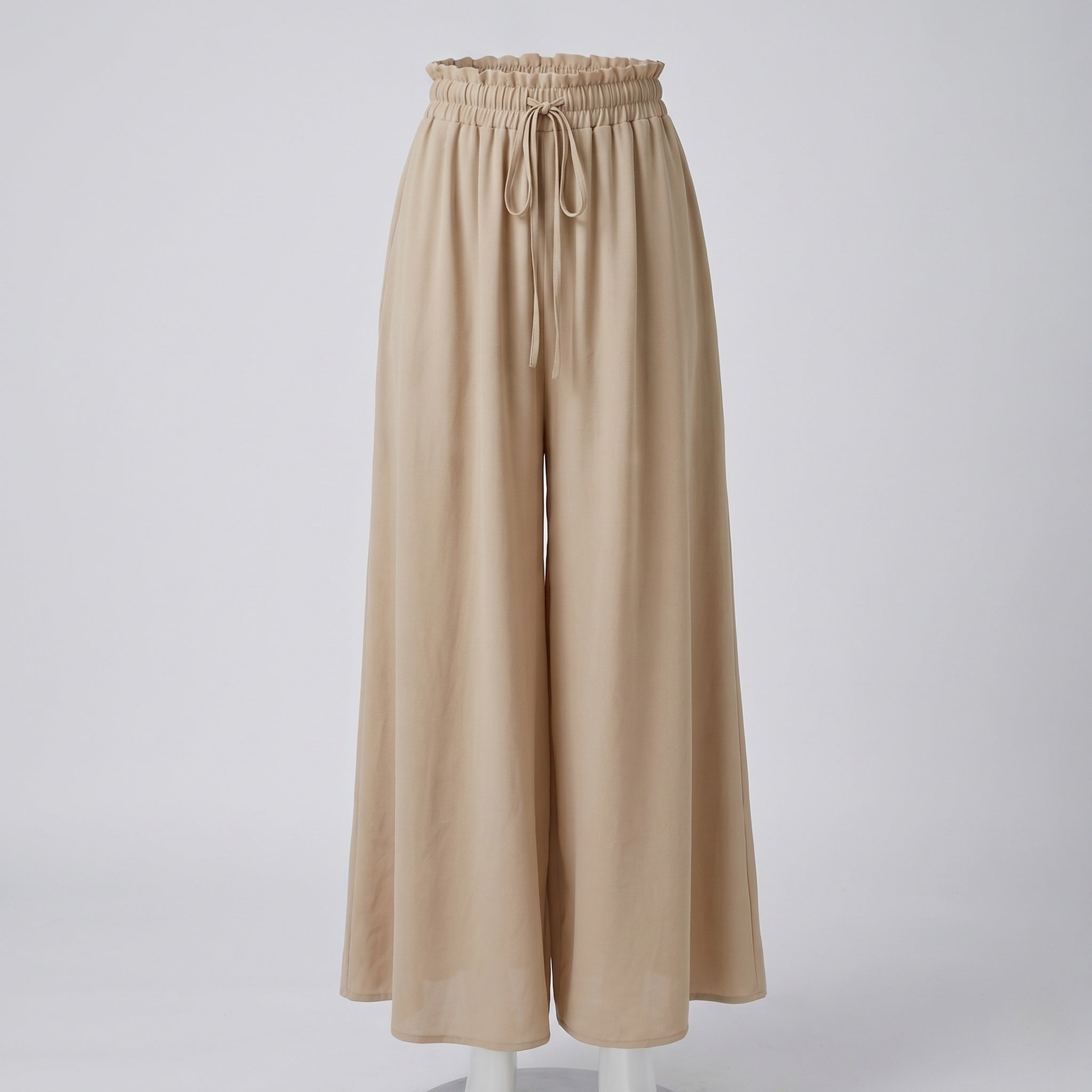 Women's Wide Fabric Trousers with Elastic Waistband and Gathers