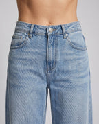 Women's High-Waisted Extra-Wide Denim Palazzo Pants - Close-Up Detail