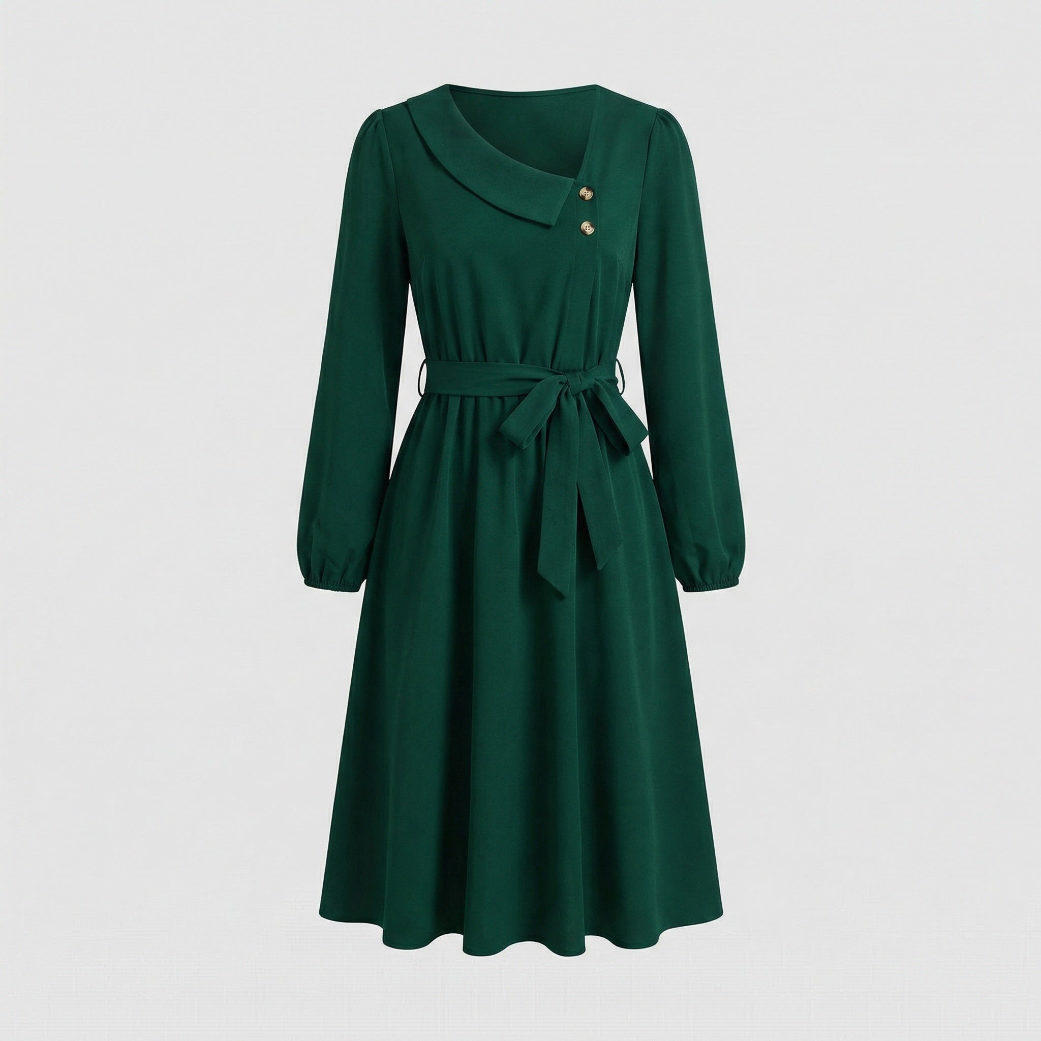 Women's Midi Dress with Tailored Cut and Button Details