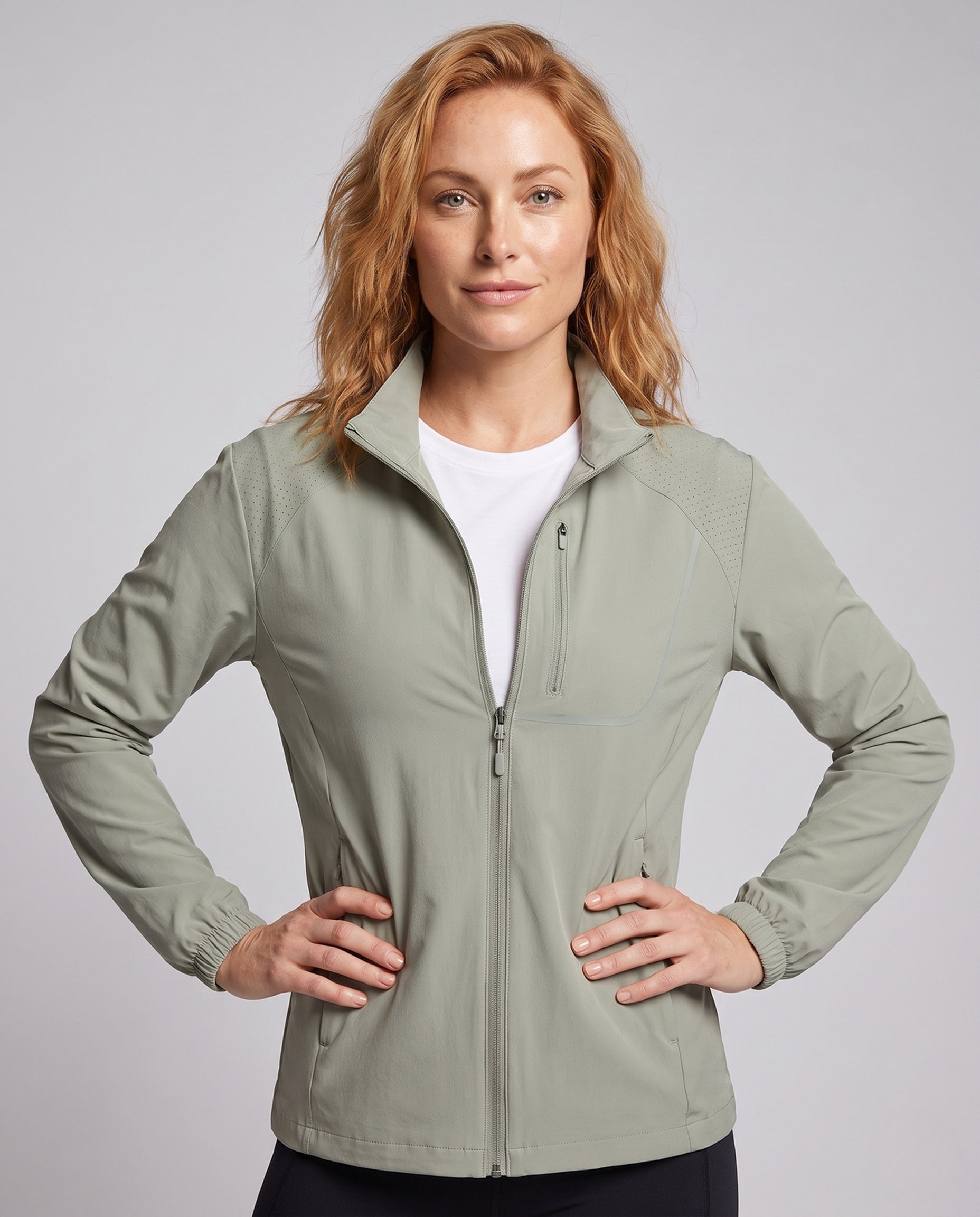 Women's Sporty Training Jacket with Reflective Details - Upper Body View
