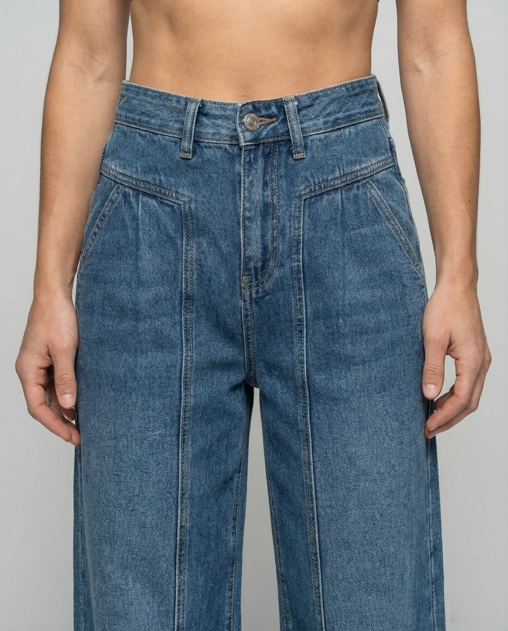 Women's Extra Wide Denim Pants Center Seam - Close-Up Detail