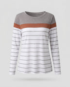 Women Long Sleeve Shirt with Fashionable Stripe Pattern and Elegant Details - Chichicherry