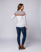 Women Long Sleeve Shirt with Fashionable Stripe Pattern and Elegant Details - Chichicherry