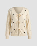Women's casual cardigan with hearts and tie straps - Chichicherry