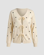 Women's casual cardigan with hearts and tie straps - Chichicherry