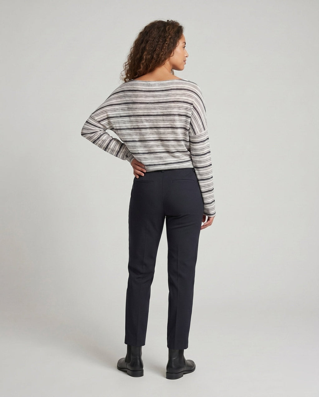 Women's Casual Long Sleeve T-Shirt with Asymmetrical Stripe Pattern - Chichicherry