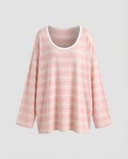 Women's casual long sleeve T-shirt with trendy striped pattern - Chichicherry
