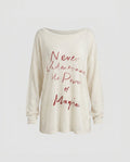 Women's casual oversized shirt with asymmetrical neckline and creative lettering - Chichicherry