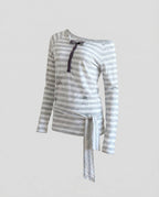 Women's Casual Oversized Shirt with Playful Stripe Pattern and Tied Belt - Chichicherry