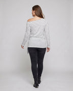 Women's Casual Oversized Shirt with Playful Stripe Pattern and Tied Belt - Chichicherry