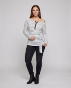 Women's Casual Oversized Shirt with Playful Stripe Pattern and Tied Belt - Chichicherry